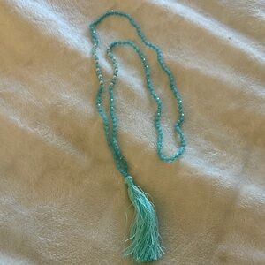 Elegant Turquoise Beaded Necklace with Tassel